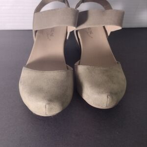 Light Olive Faux Leather Wedge Heel Shoes